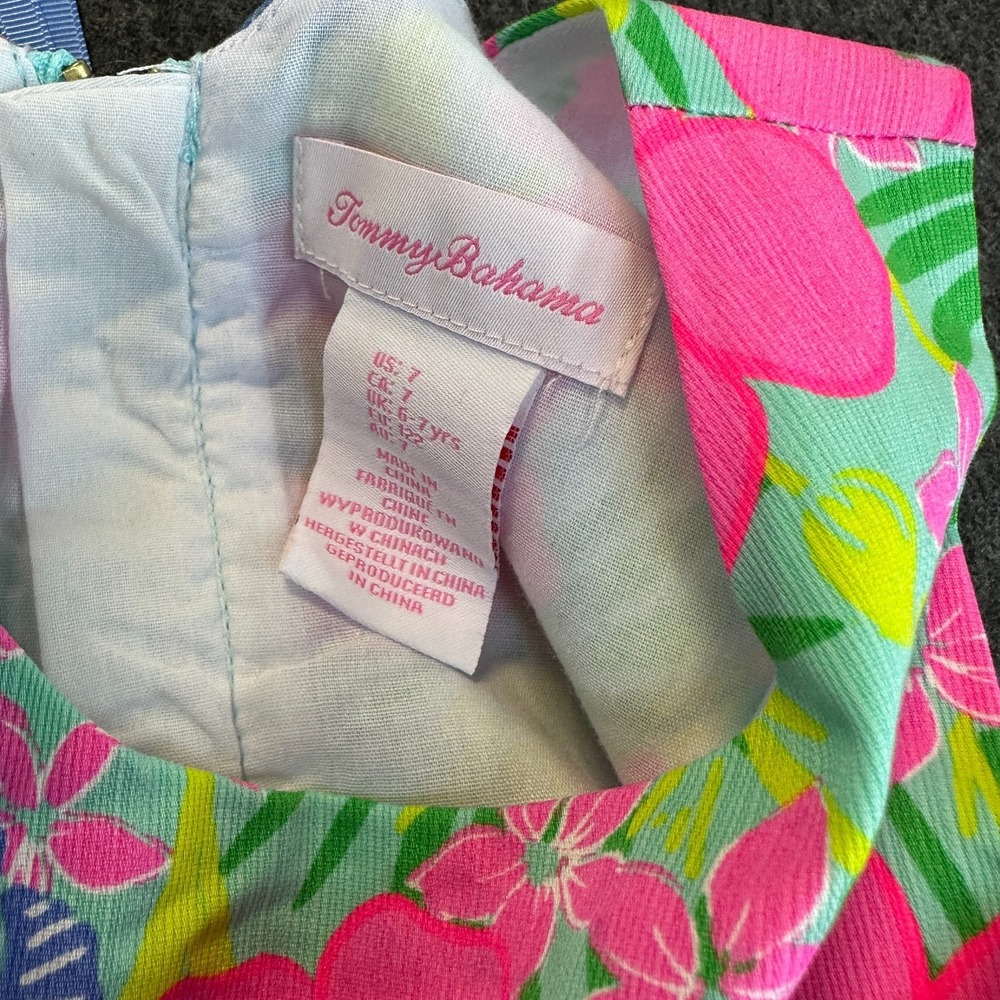 Tommy Bahama Girls Pink Blue Floral Cotton Pique Shift Dress Size 7 Tropical - Picture 8 of 15